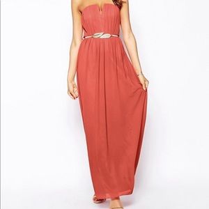 Asos Little Mistress Bandeau Pleated Maxi Dress